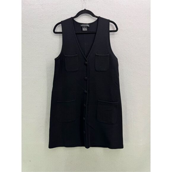 STUNNING Vintage Andrea Jovine Wool Black Sheath Button Down Sweater Dress Size - Picture 1 of 9